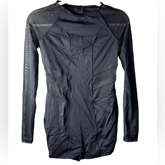 Balera Black leotard Long Sleeve Mesh Turtleneck Biketard Adult Medium - Picture 1 of 3